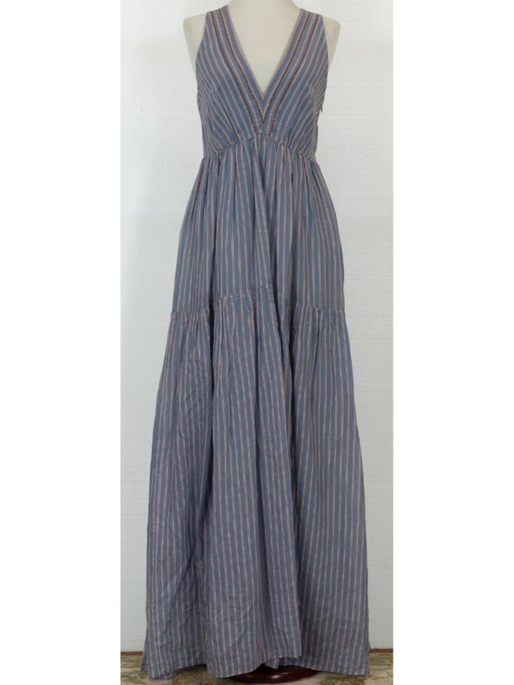 $3895 BRUNELLO CUCINELLI STRIPED COTTON/SILK MAXI DRESS WITH MONILI DETAIL S - Picture 5 of 9